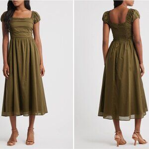 Gathered Bodice Cotton Midi Dress